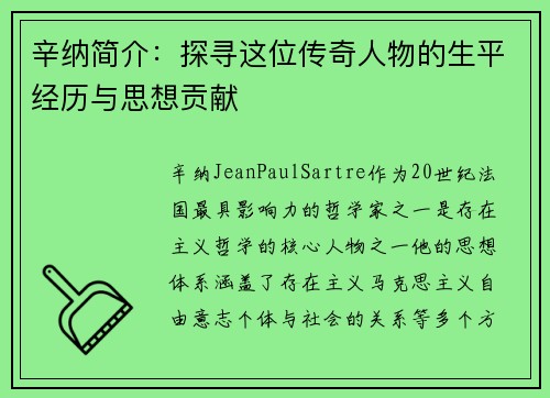 辛纳简介：探寻这位传奇人物的生平经历与思想贡献